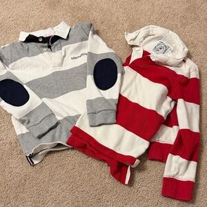 LAND’S END Kids Striped Long Sleeve Rugby Preppy Polo Bundle - includes 2